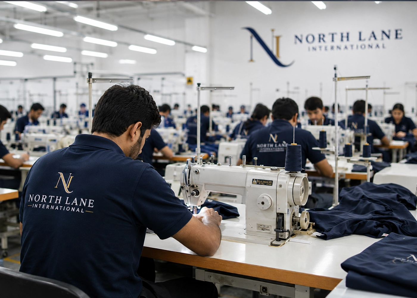 Professional apparel production facility and team at work
